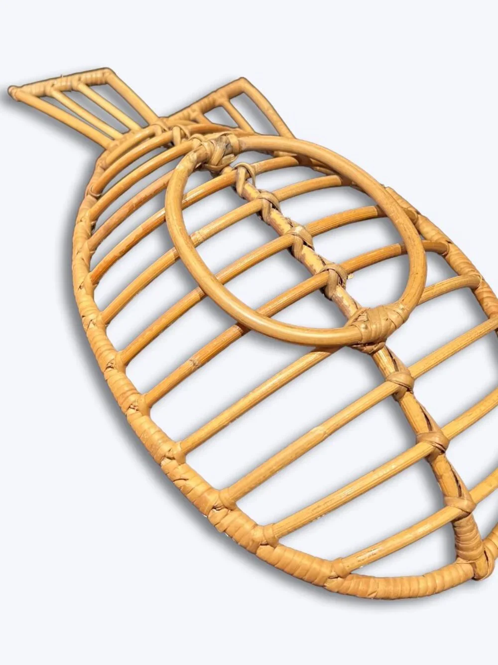 Vtg 1960s French Rattan Fish Basket Platter Mid Century Boho Wicker MCM Wall Art